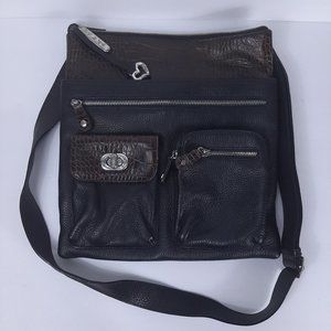 Brighton Black Leather Vintage Crossbody Purse Sho